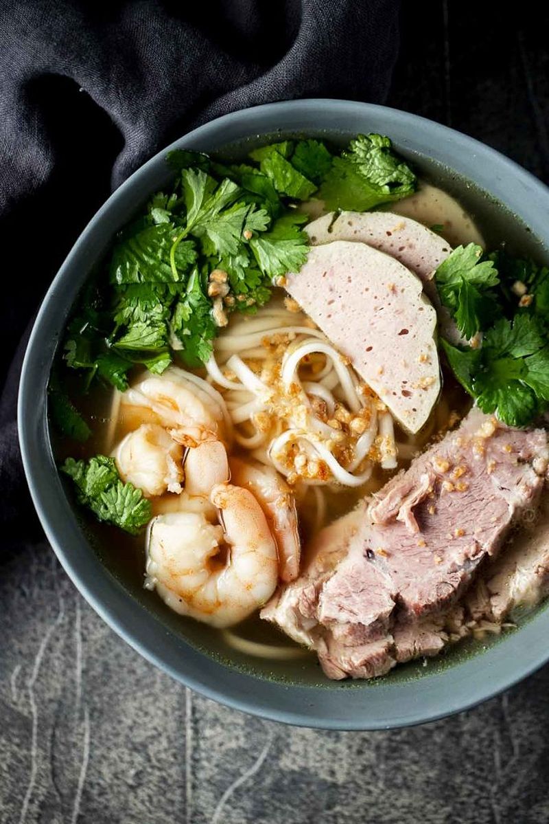 A bowl of Banh Canh with shrimp and pork