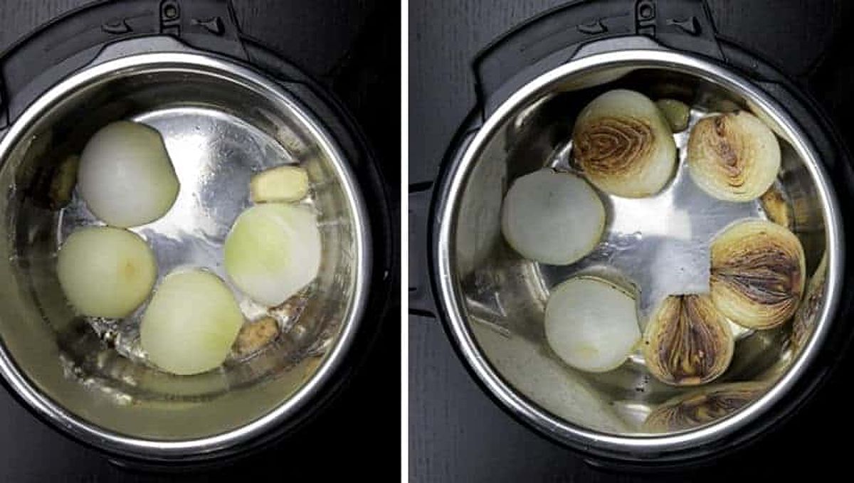 Charred onions and ginger in Instant Pot