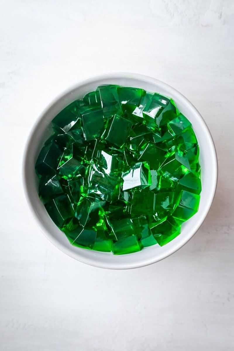 Green aiyu jelly in a grey bowl