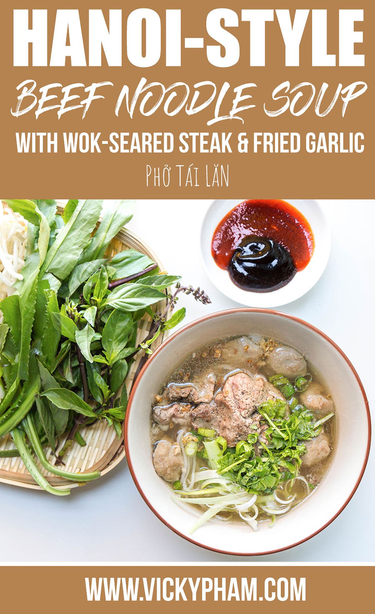 Hanoi-style beef pho with wok-seared steak and fried garlic