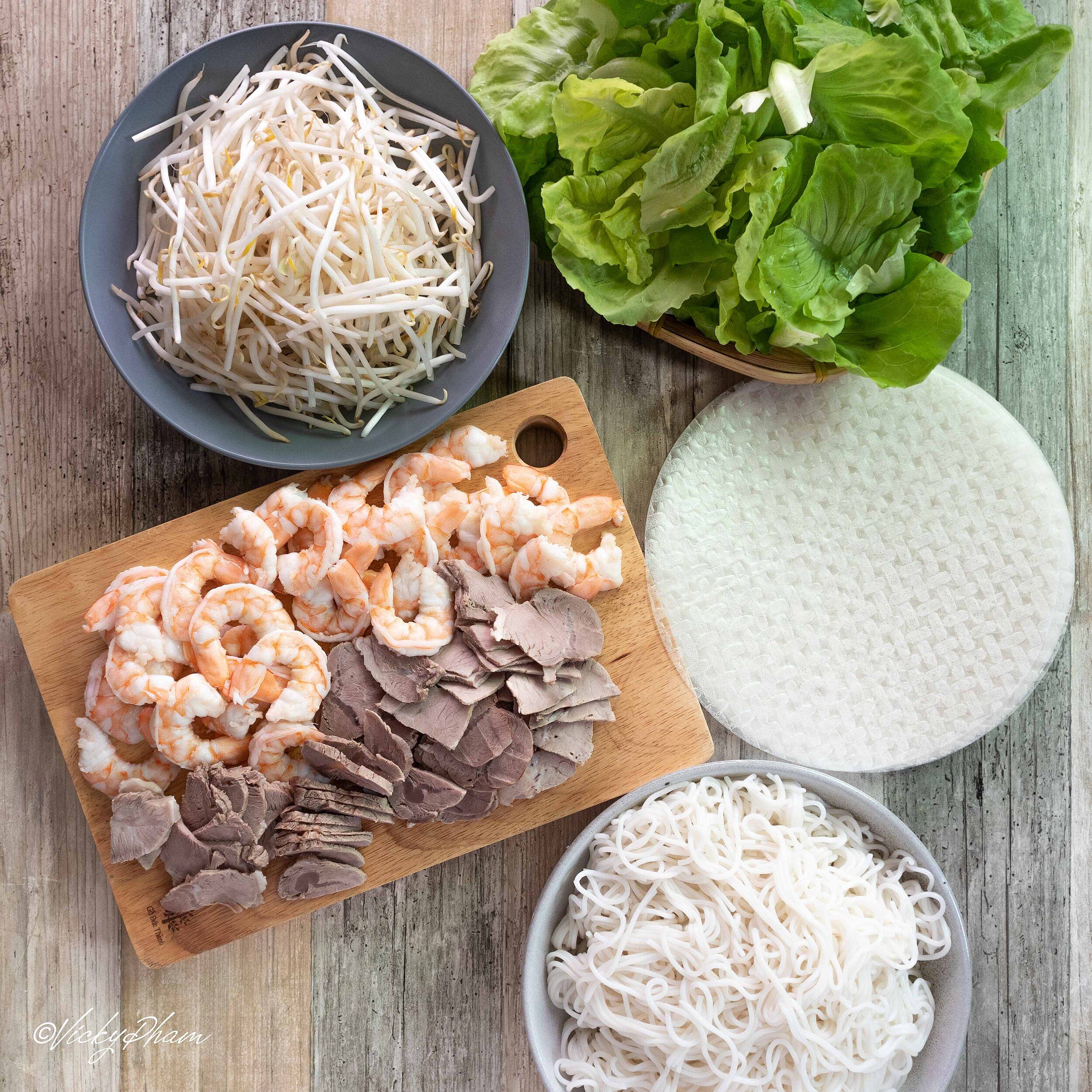 Ingredients for Vietnamese Spring Rolls with Pork and Shrimp