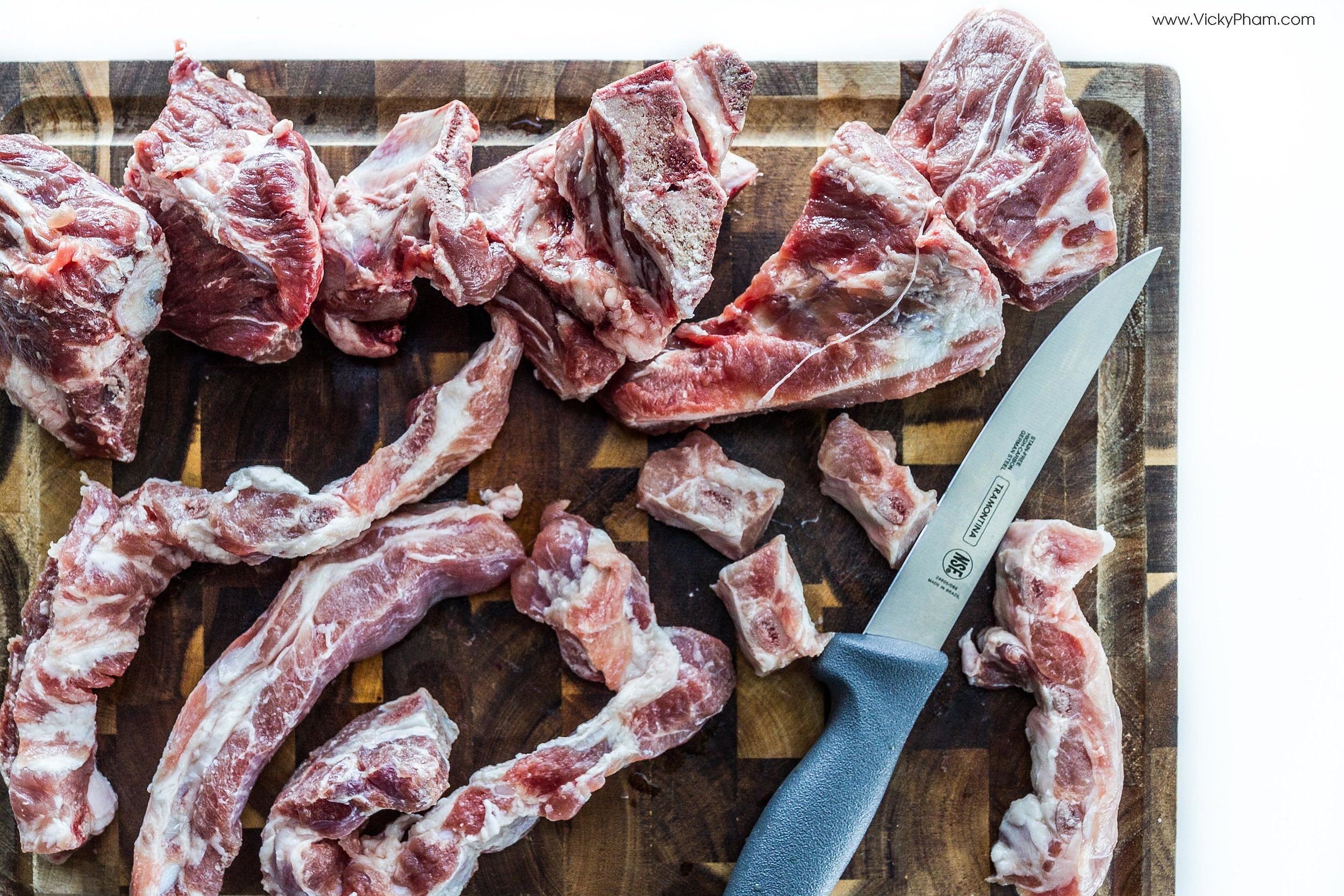 Pork bones ready for broth preparation