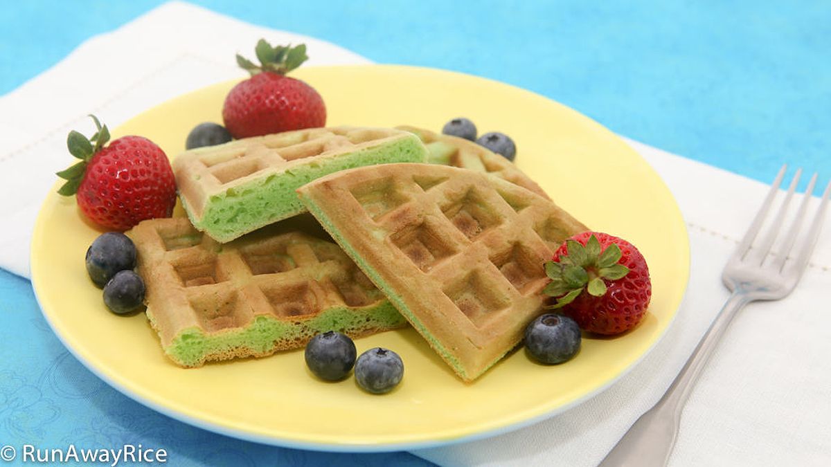 Deliciously crispy pandan waffles topped with berries