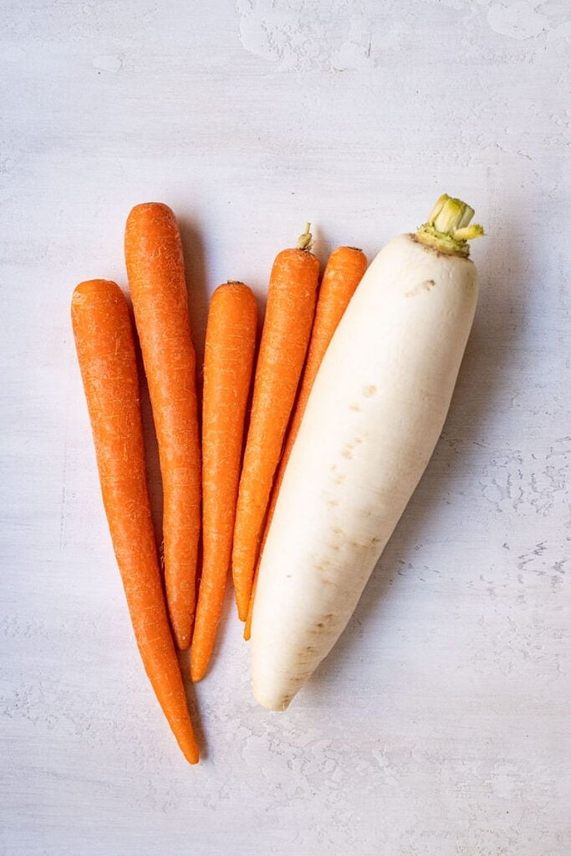 Fresh daikon and carrots ready for pickling