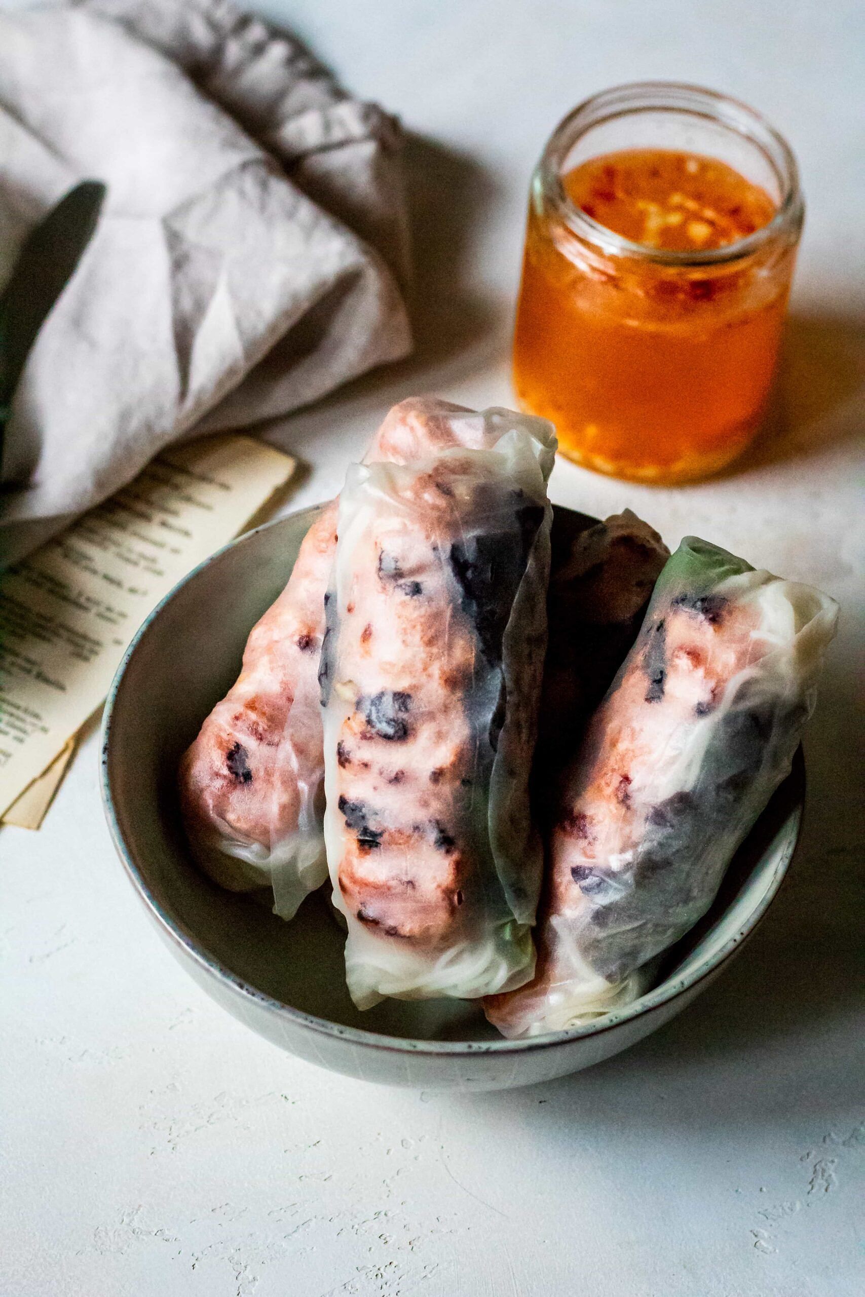 Grilled pork spring rolls