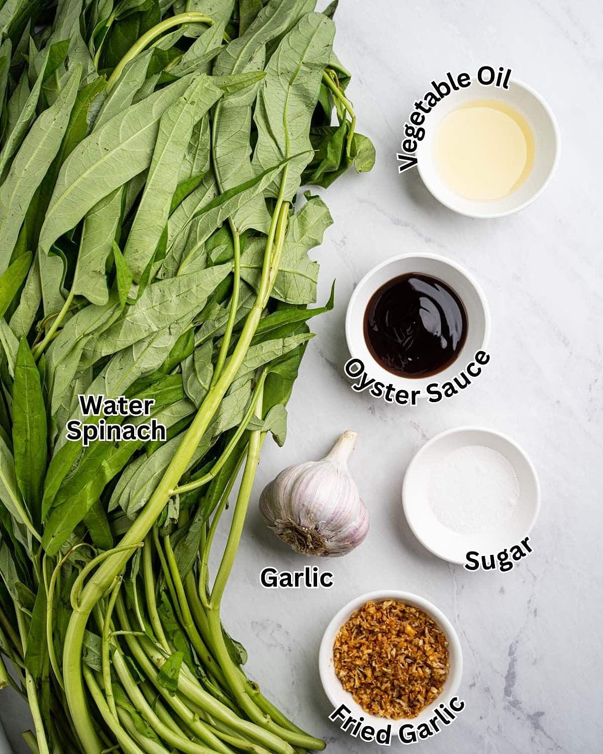 Ingredients for stir-fried water spinach