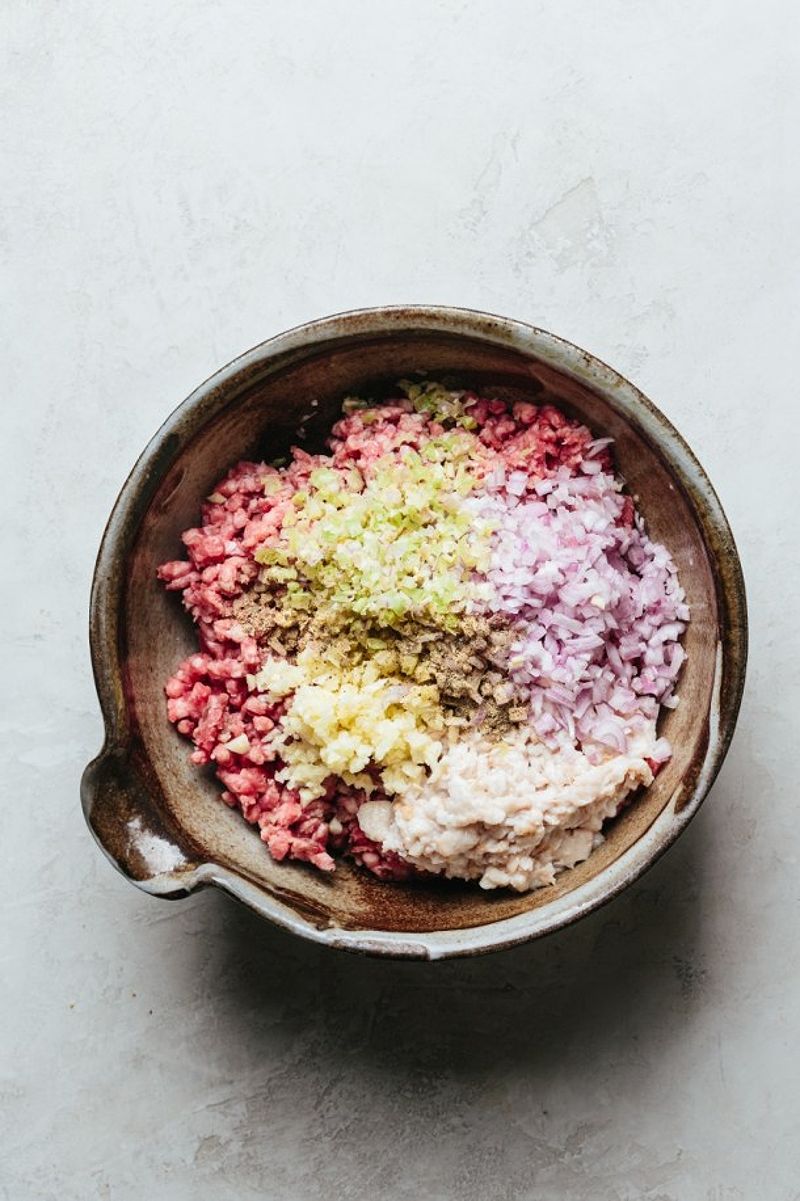 Mixing bowl with seasoned beef filling