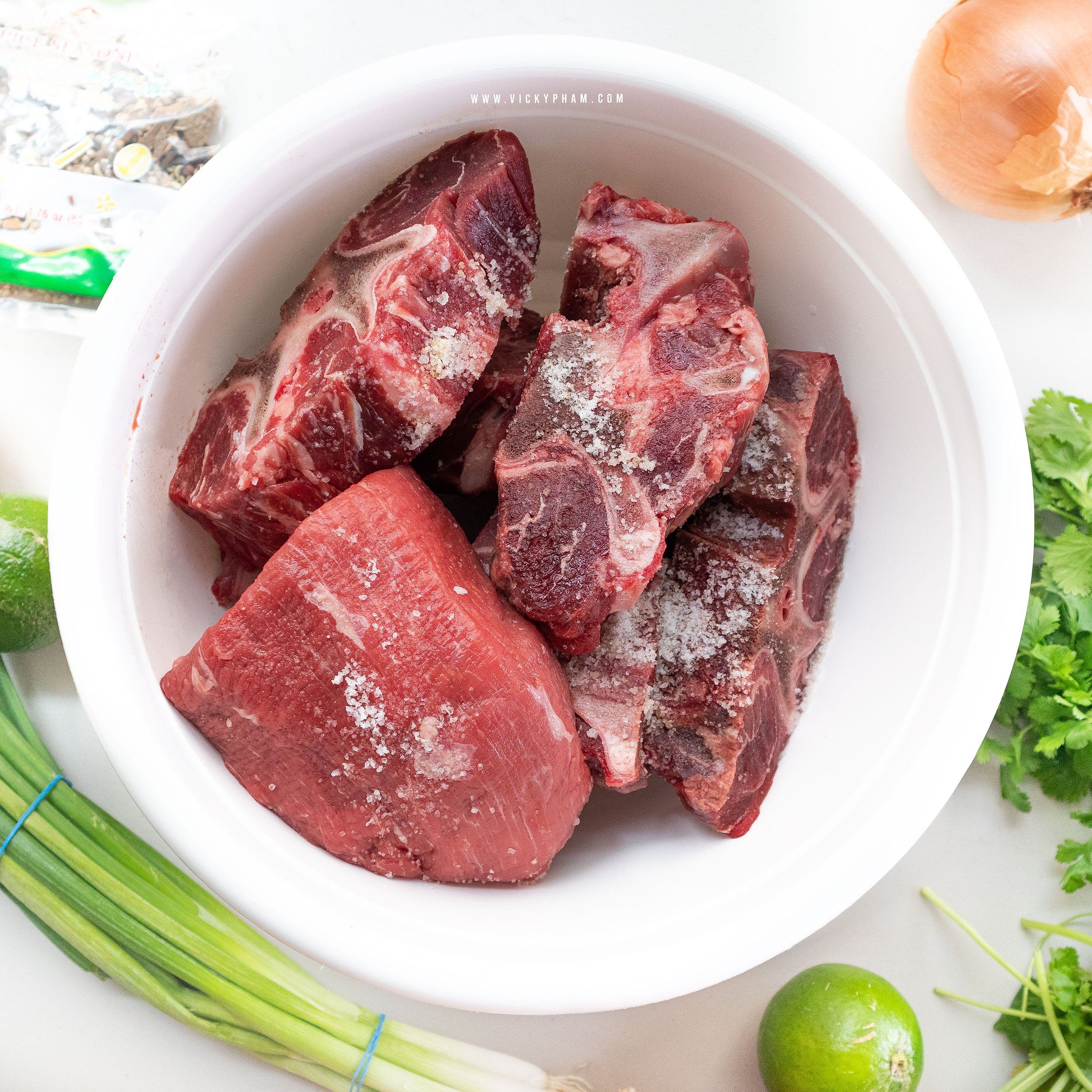 Pho ingredients including meat and spices