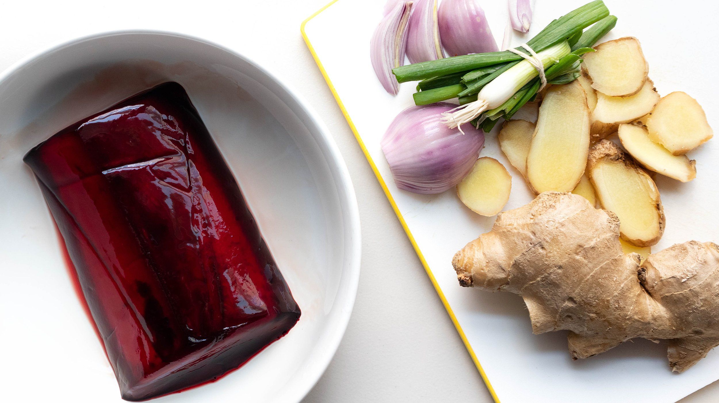 Raw congealed pork blood and aromatics