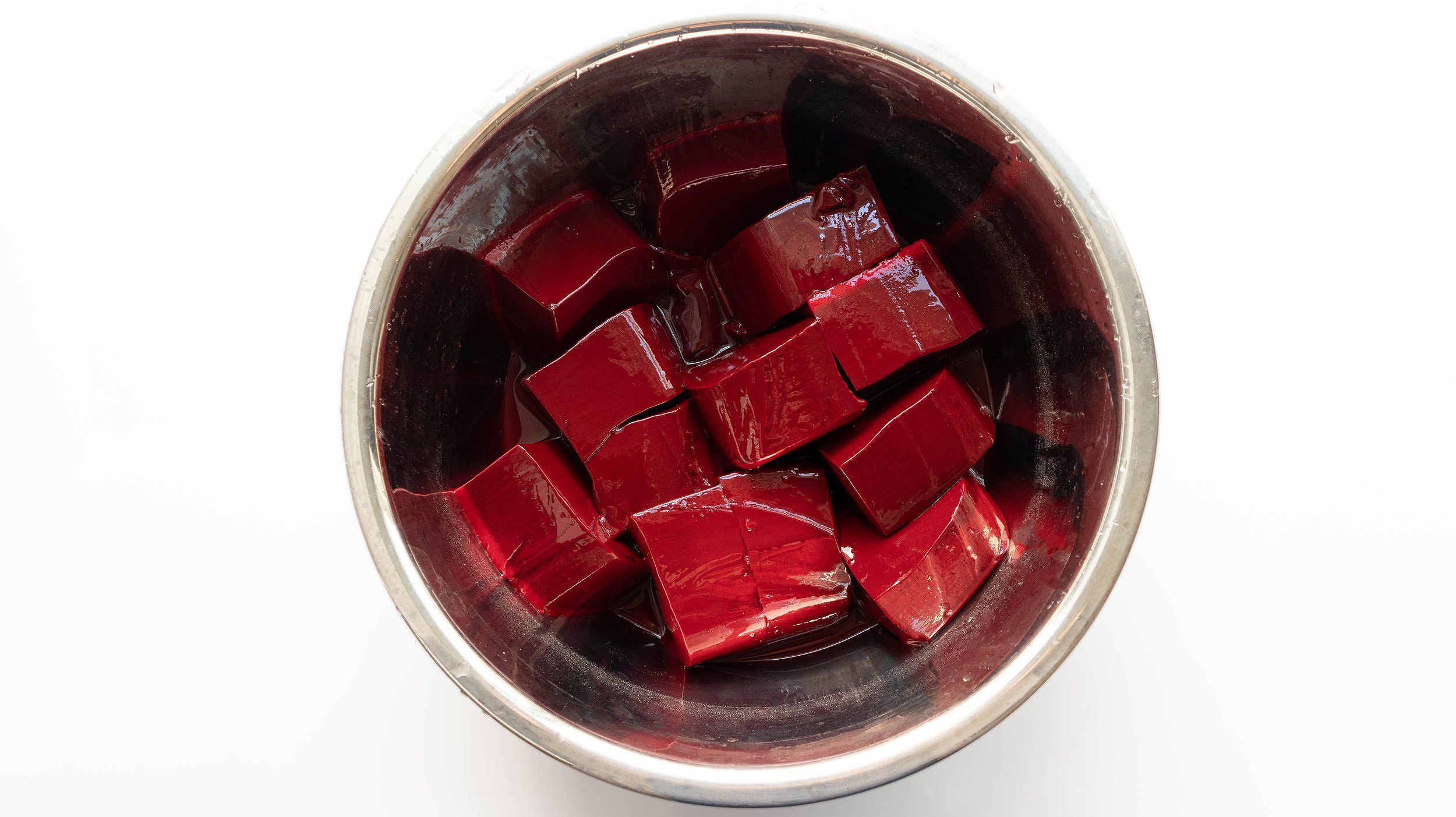 Raw congealed pork blood cut into cubes