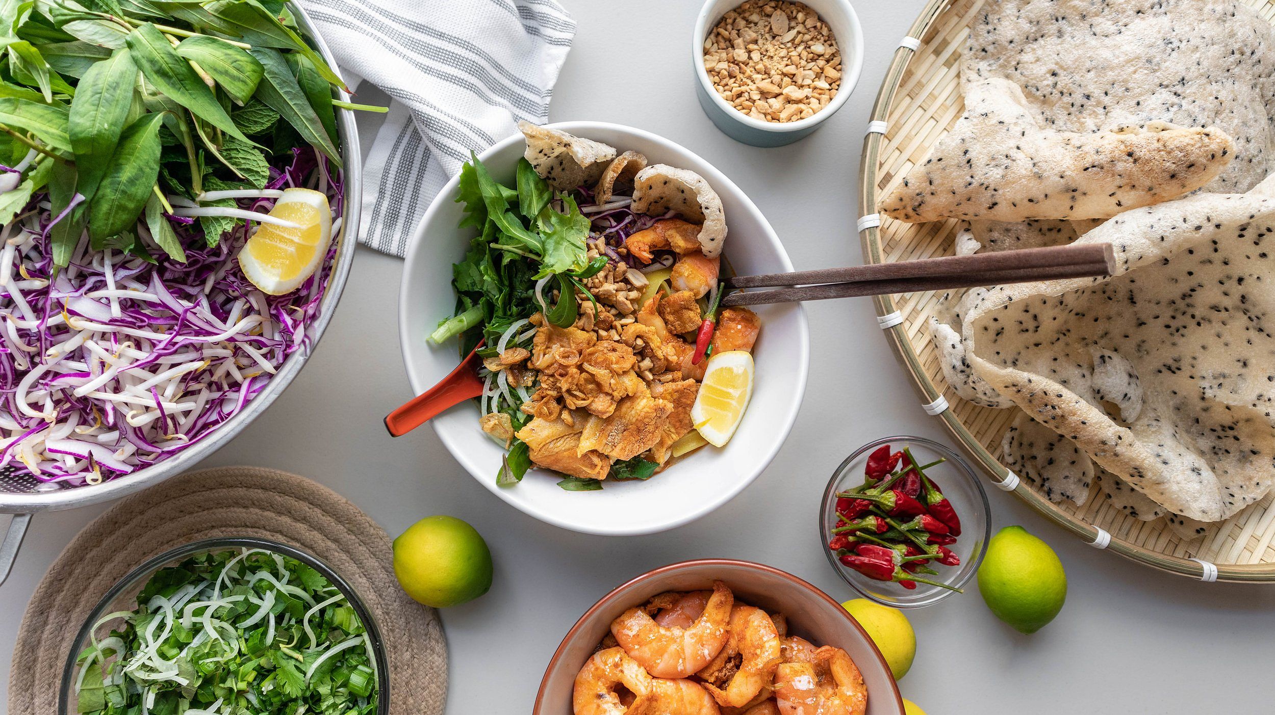 Vietnamese Turmeric Noodles with Pork and Shrimp